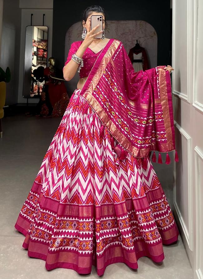 Tussar Silk Pink Festival Wear Leheriya Print Readymade Lehenga Choli